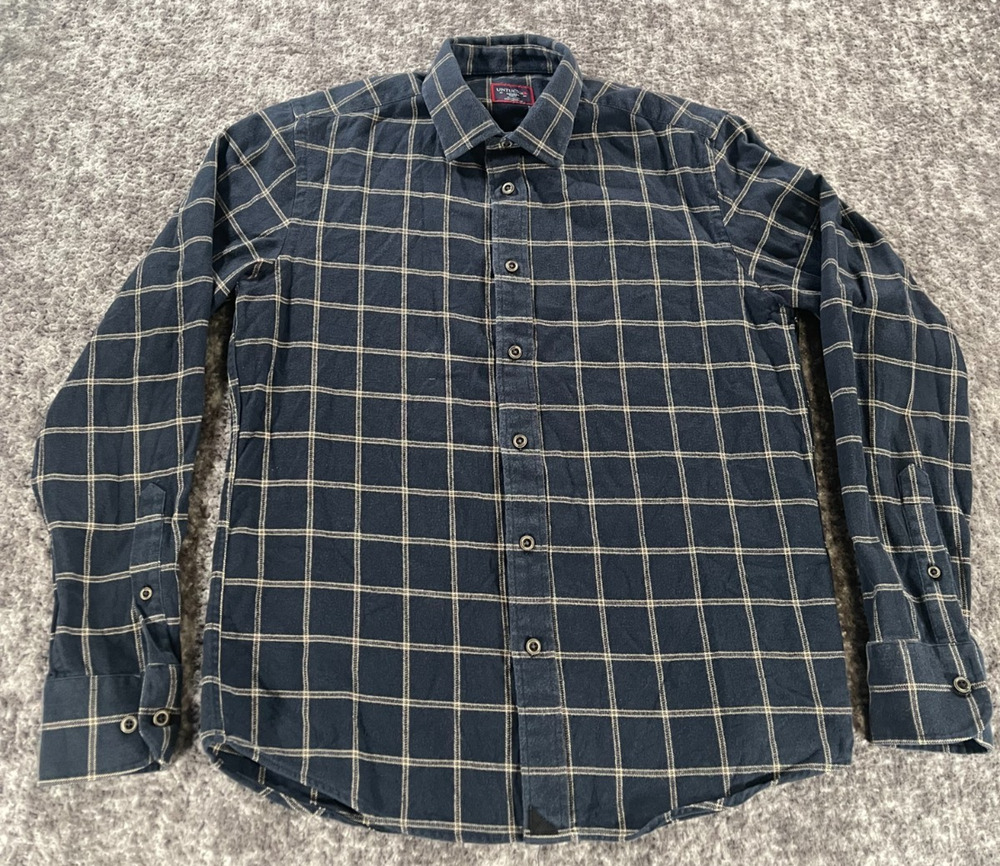 UNTUCKit Blue Plaid Flannel Shirt Mens Medium Slim Fit Long Sleeve Button Up